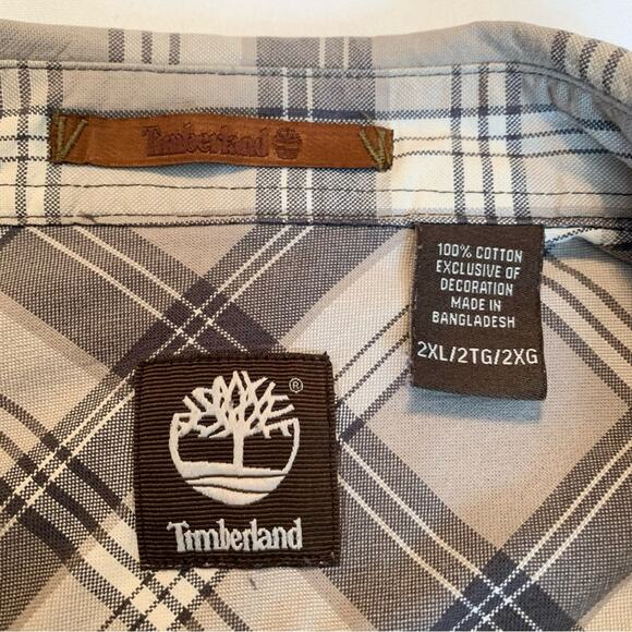 TIMBERLAND Mens Shirt 2XL Brown Tan Plaid 100% Cotton Long Button Front Outdoor - Picture 2 of 12